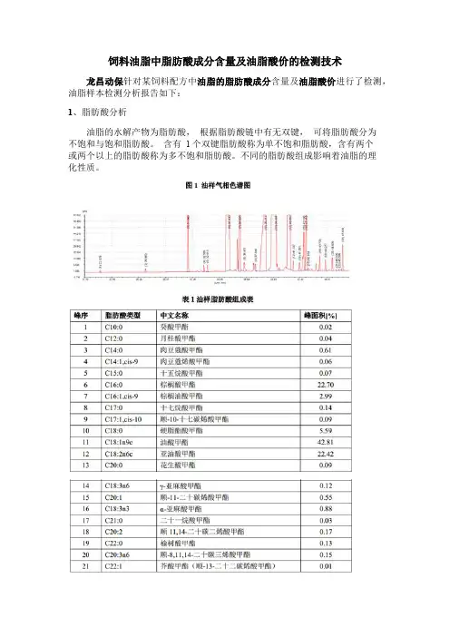 饲料油脂中脂肪酸成分含量及油脂酸价的检测技术