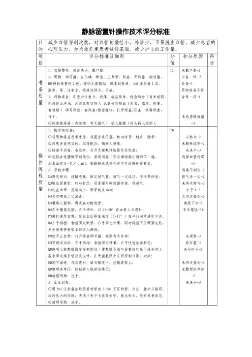 留置针操作流程及评分标准