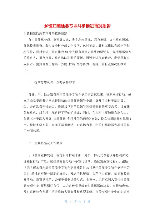 乡镇扫黑除恶专项斗争推进情况报告