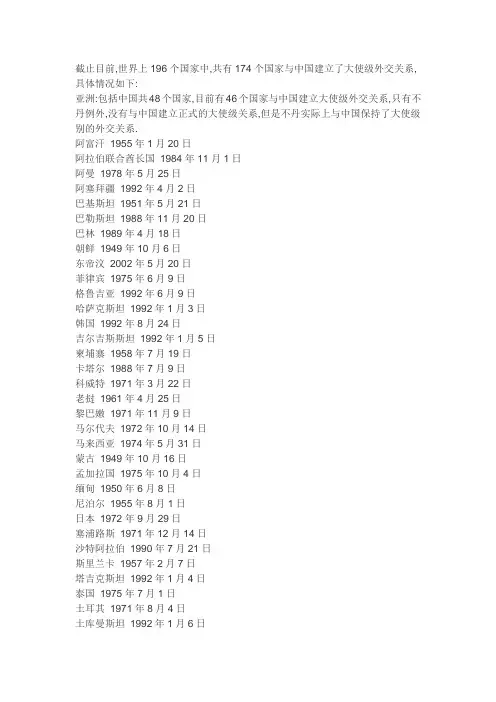 与我国建立友好关系的国家