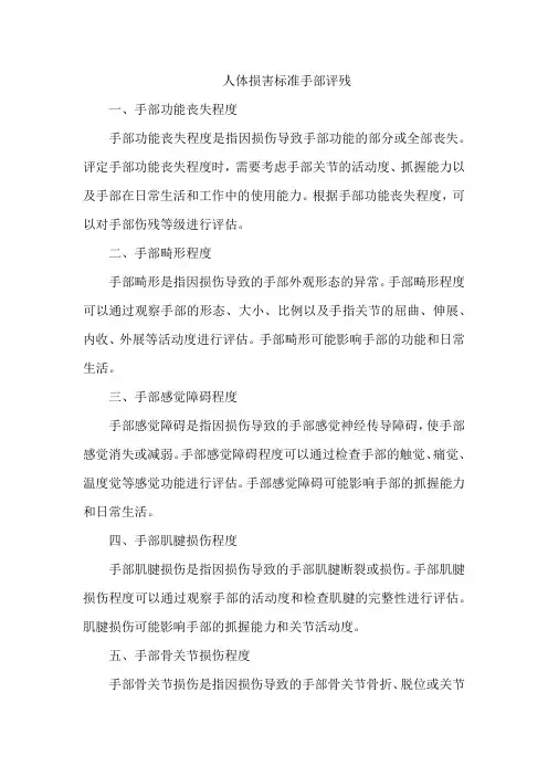 人体损害标准手部评残