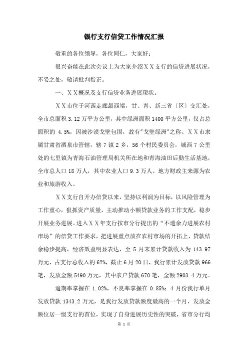 银行支行信贷工作情况汇报