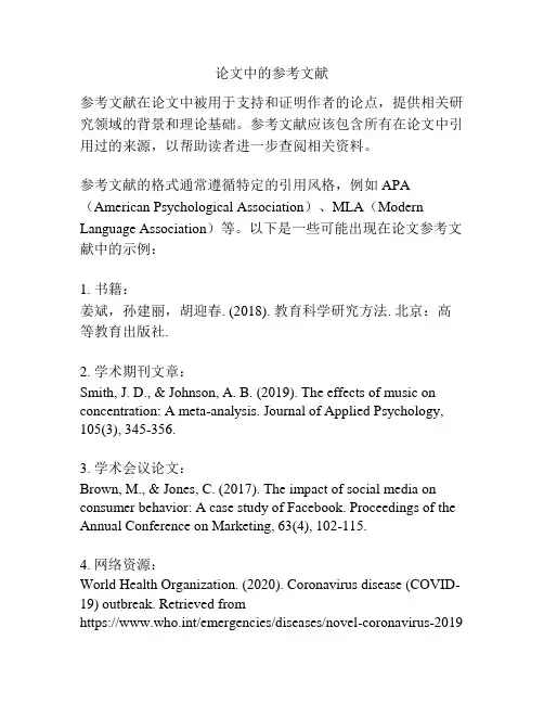 论文中的参考文献