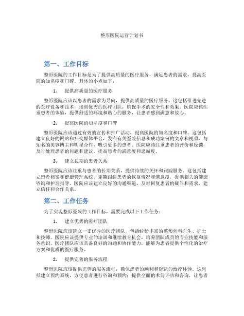 整形医院运营计划书