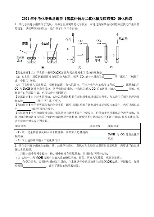 最新中考化学热点题型《氢氧化钠与二氧化碳反应探究》强化训练