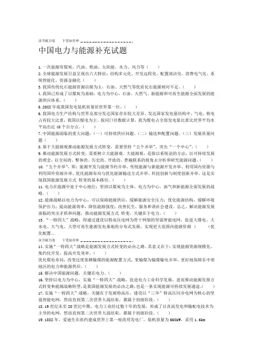 中国电力与能源补充试题