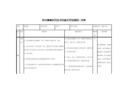 梨花镇廉政风险点排查及防控措施一览表