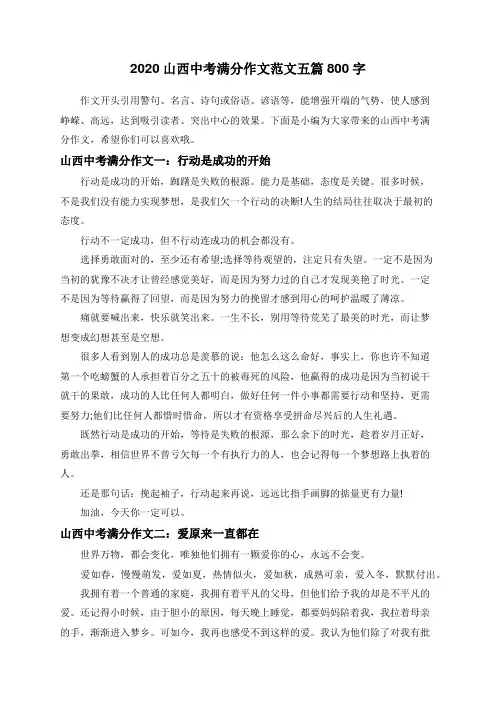 2020山西中考满分作文范文五篇800字