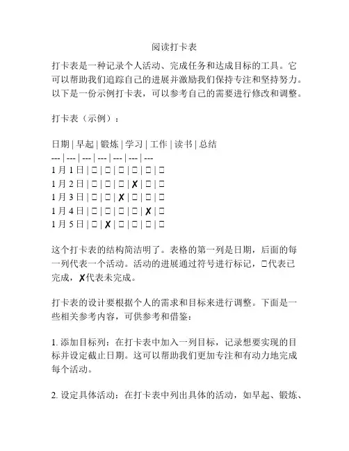 阅读打卡表