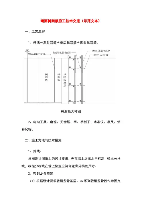 墙面树脂板施工技术交底(示范文本)