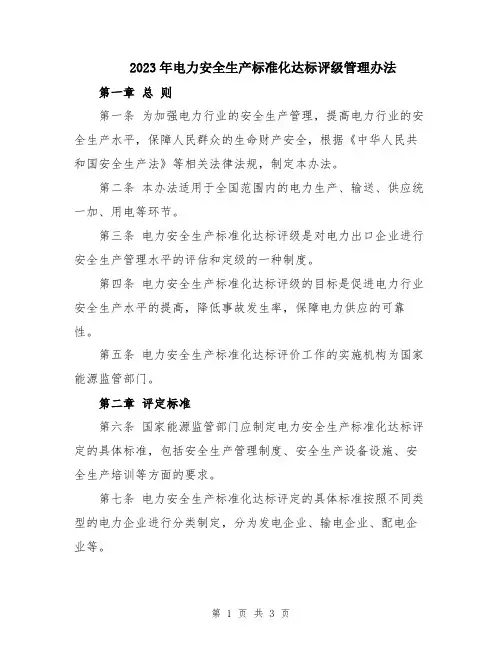 2023年电力安全生产标准化达标评级管理办法