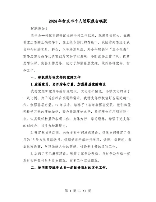 2024年村支书个人述职报告模版(2篇)