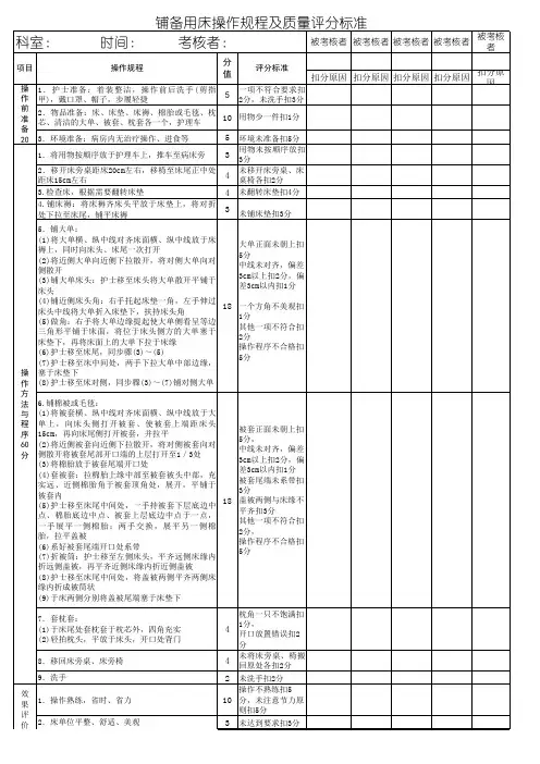 铺备用床操作规程评分表