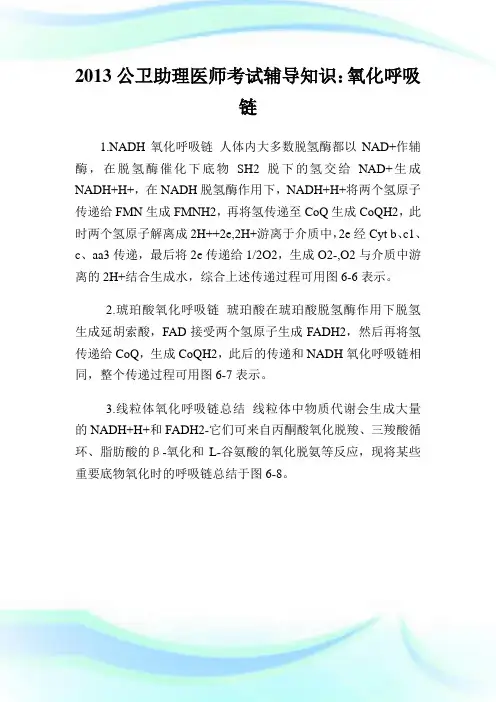 20XX公卫助理医师考试辅导知识：氧化呼吸链.doc