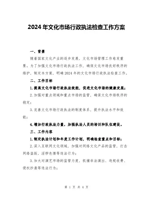 2024年文化市场行政执法检查工作方案