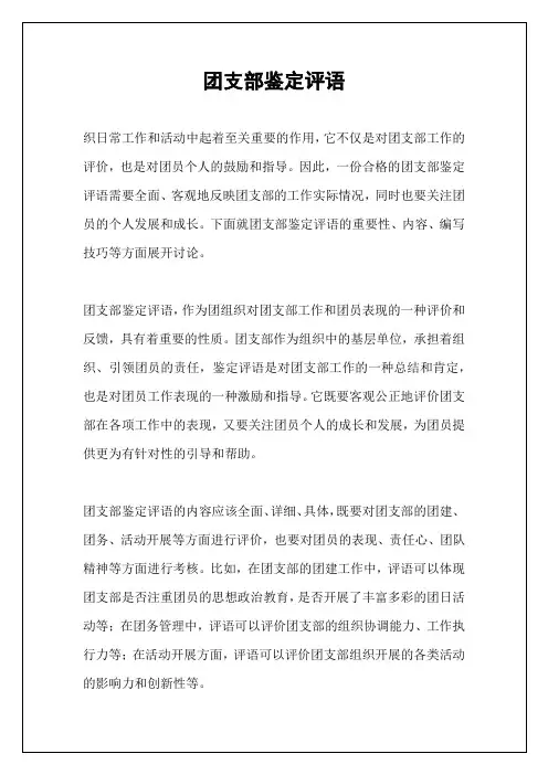团支部鉴定评语