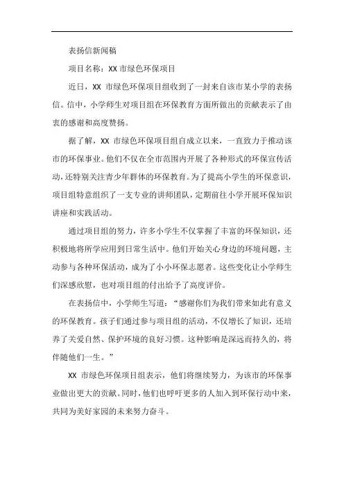 表扬信新闻稿 项目