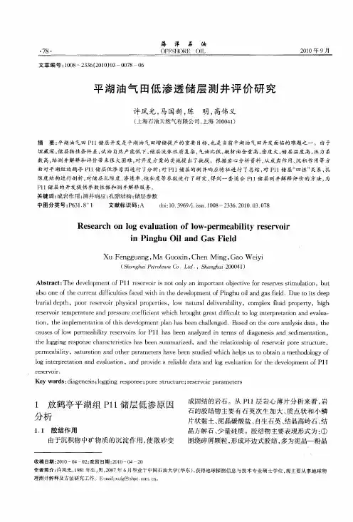 平湖油气田低渗透储层测井评价研究