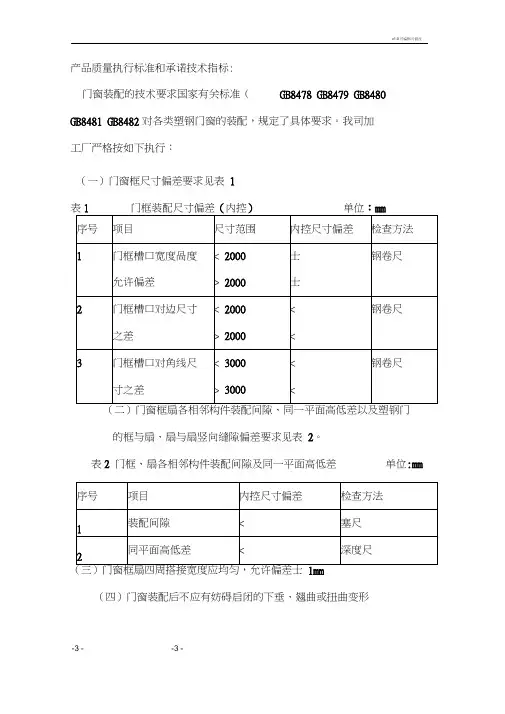塑钢门窗执行标准和承诺技术指标