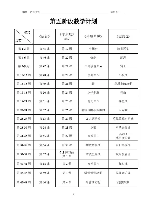 钢琴第5阶段教学计划