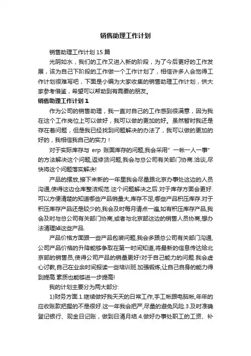销售助理工作计划
