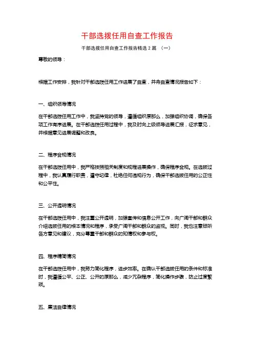 干部选拨任用自查工作报告2篇