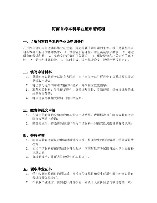 河南自考本科毕业证申请流程