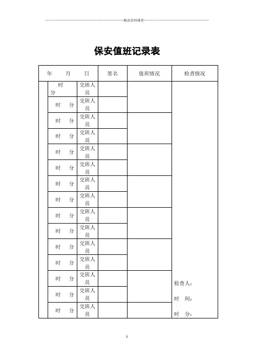 物业管理表格-保安值班记录表