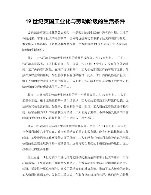 19世纪英国工业化与劳动阶级的生活条件