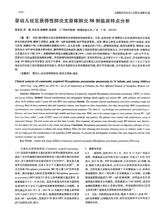 婴幼儿社区获得性肺炎支原体肺炎58例临床特点分析