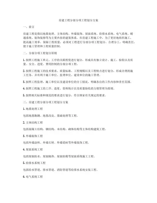 房建工程分部分项工程划分方案
