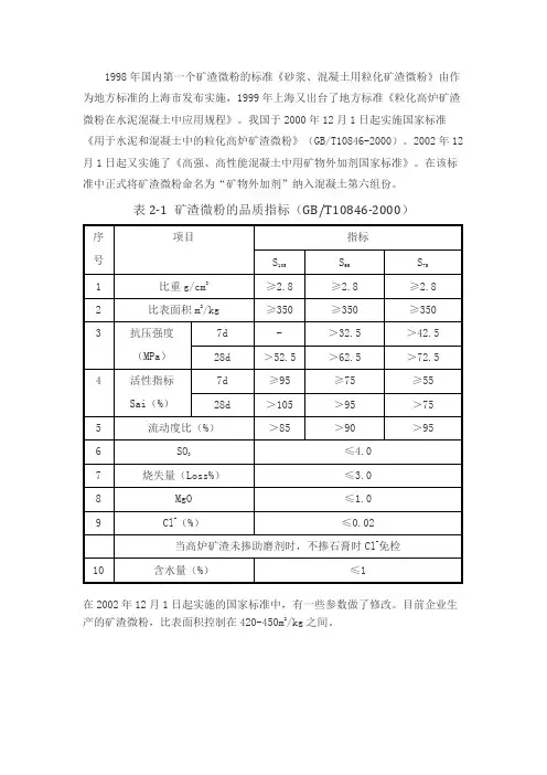 矿渣微粉的标准及性能
