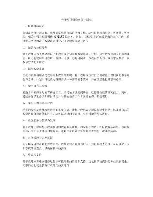 骨干教师研修实践计划表