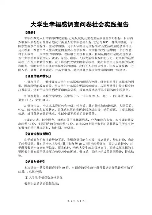 大学生幸福感调查问卷社会实践报告(范文)