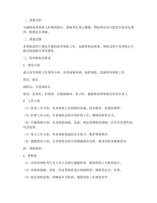 医院高招体检应急预案