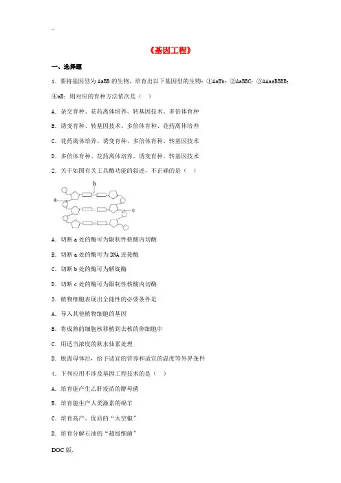 高中生物 专题1《基因工程》单元综合练习(含解析)新人教版选修3-新人教版高一选修3生物试题