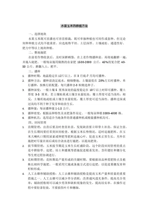 水果玉米的种植方法