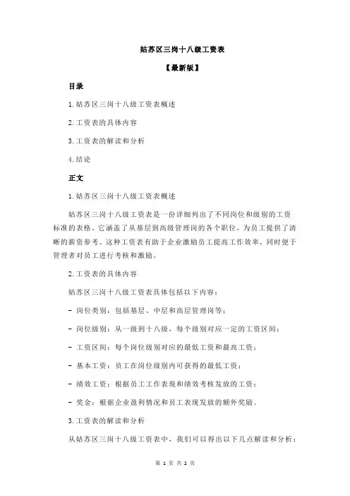 姑苏区三岗十八级工资表