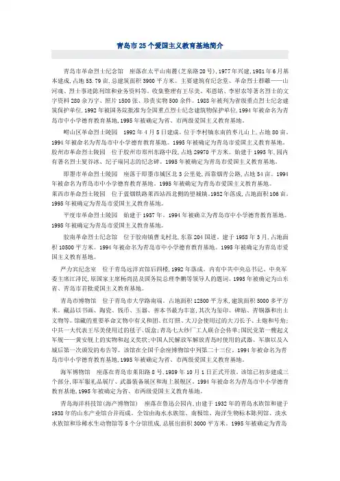 青岛市25个爱国主义教育基地简介