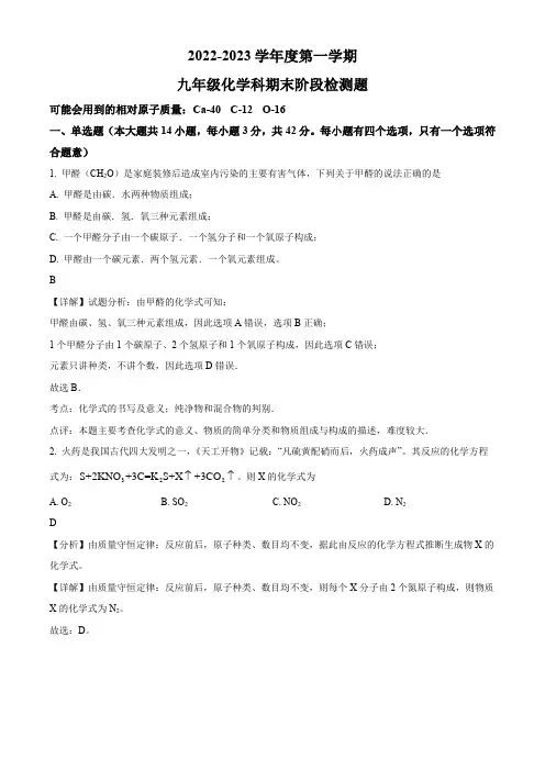 2022-2023学年海南省九年级上学期期末考前练习化学试卷带讲解