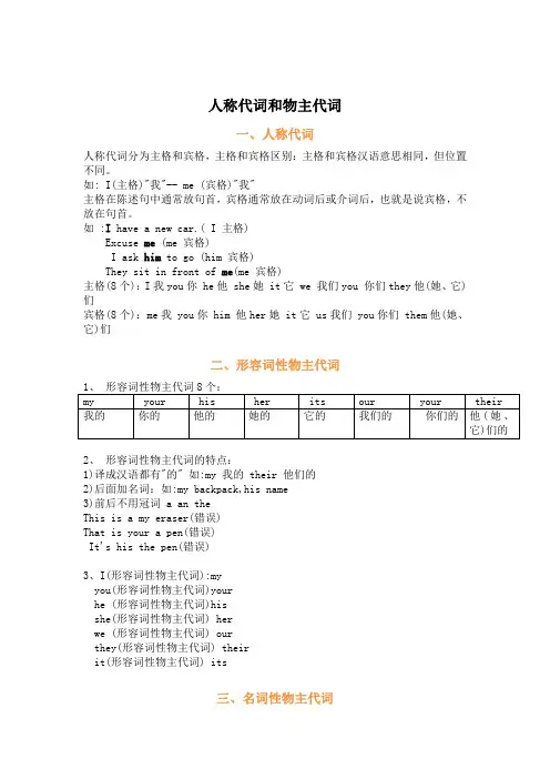 人称代词和物主代词