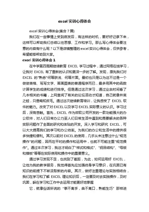 excel实训心得体会