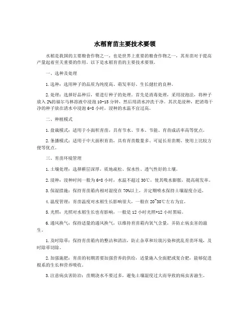 水稻育苗主要技术要领