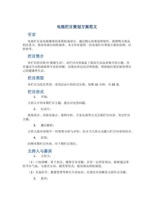 电视栏目策划方案范文