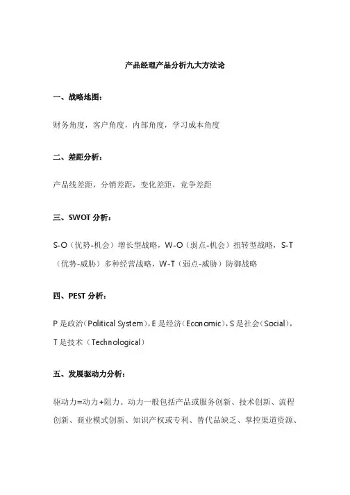 产品经理产品分析九大方法论