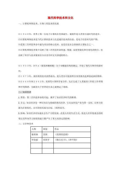 中考历史专题复习 现代科学技术和文化-人教版初中九年级全册历史试题