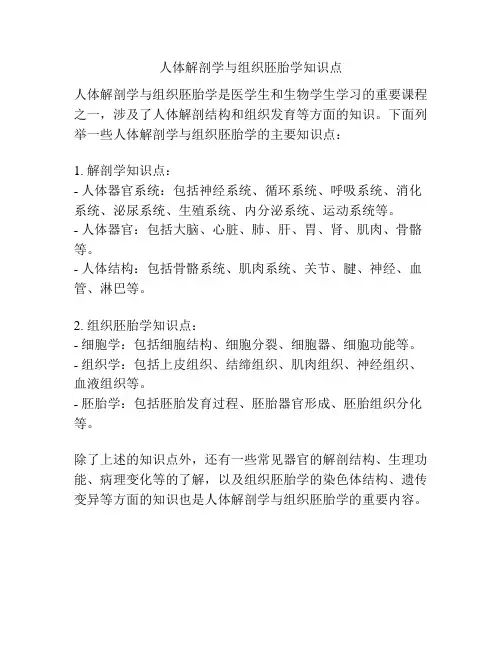 人体解剖学与组织胚胎学知识点
