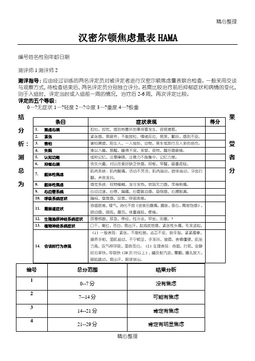 汉密尔顿焦虑量表HAMA(14项打印版)