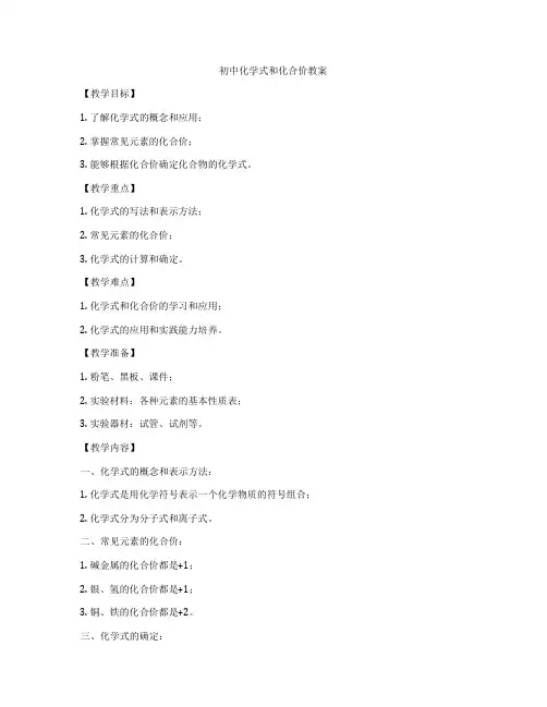 初中化学式和化合价教案