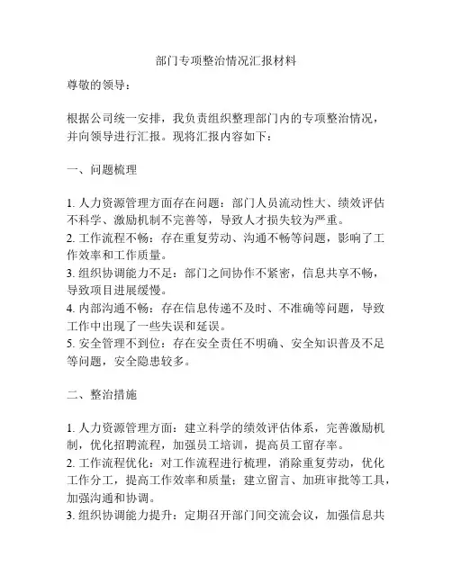 部门专项整治情况汇报材料